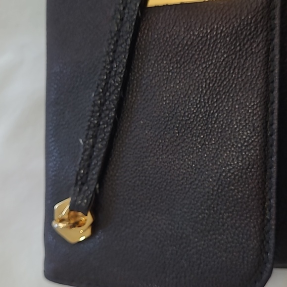 Zac Pozen Italian Black Leather Clutch with Gold Tone Hardware Unique Clasp - Picture 3 of 11